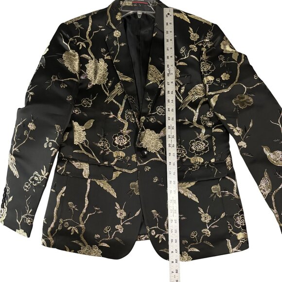 Mens Black & Gold Floral Embroidered Satin Blazer Jacket Size 36 - Picture 11 of 11